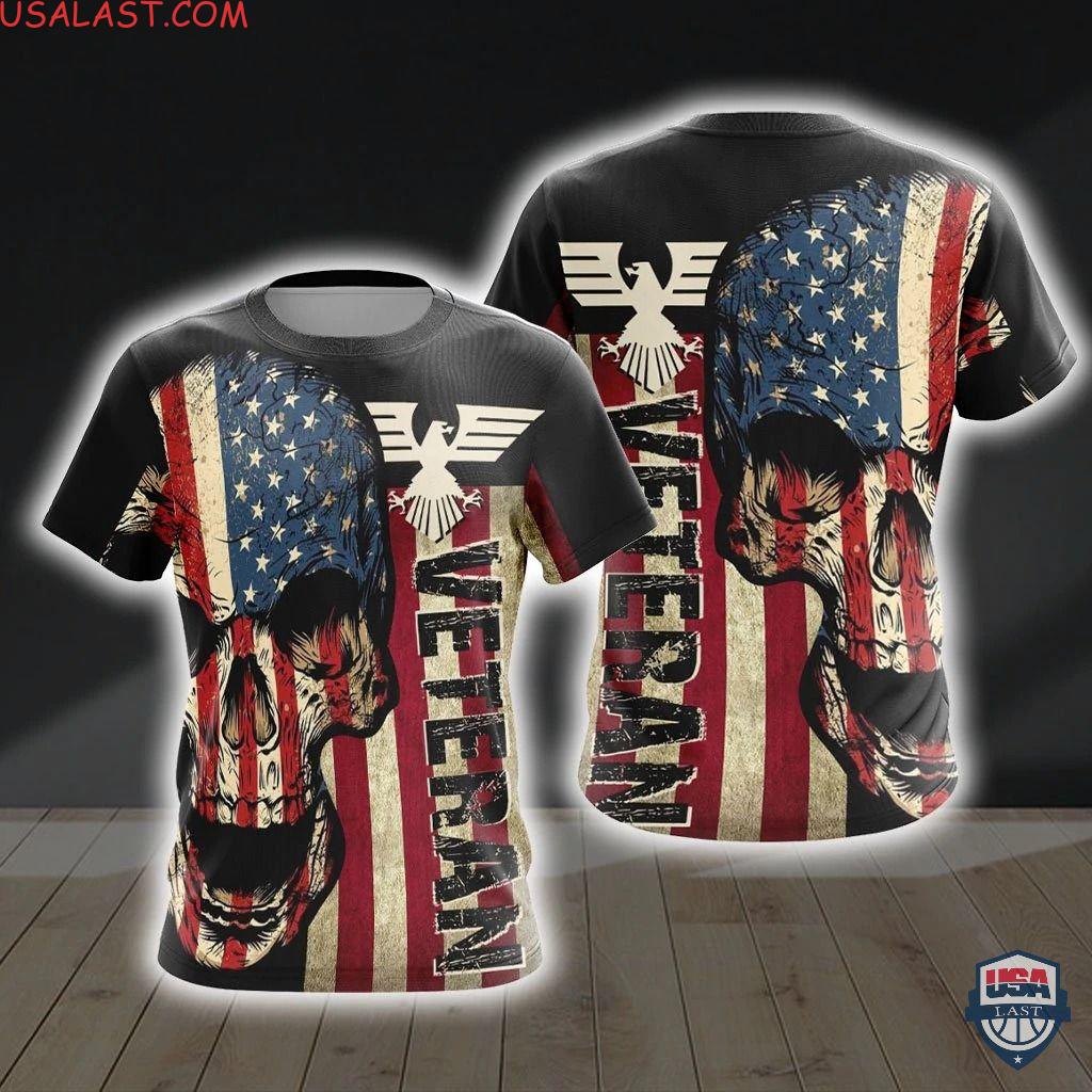 Low Price Veteran Skull US Flag Unisex 3D Hoodie T-shirt