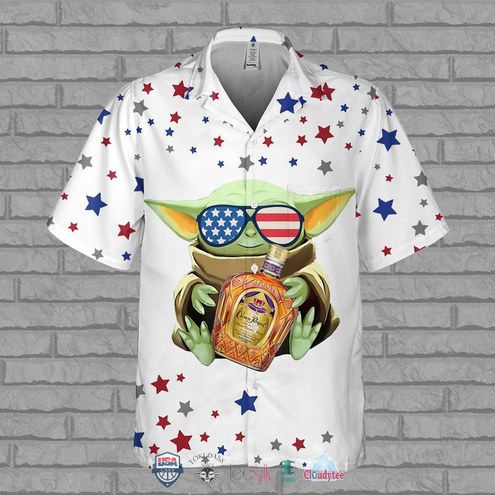 Available Baby Yoda Crown Royal 4th of July Hawaiian Shirt