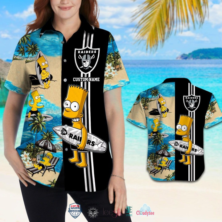 Nice Custom Name Las Vegas Raiders Bart Simpson Hawaiian Shirt