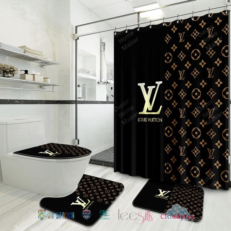 Premium Louis Vuitton Luxury Bathroom Set Shower Curtain Style 55