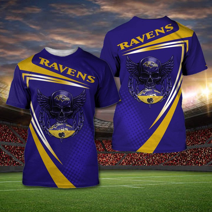Baltimore Ravens NFL Skull Sporty 3D All Over Print Shirt