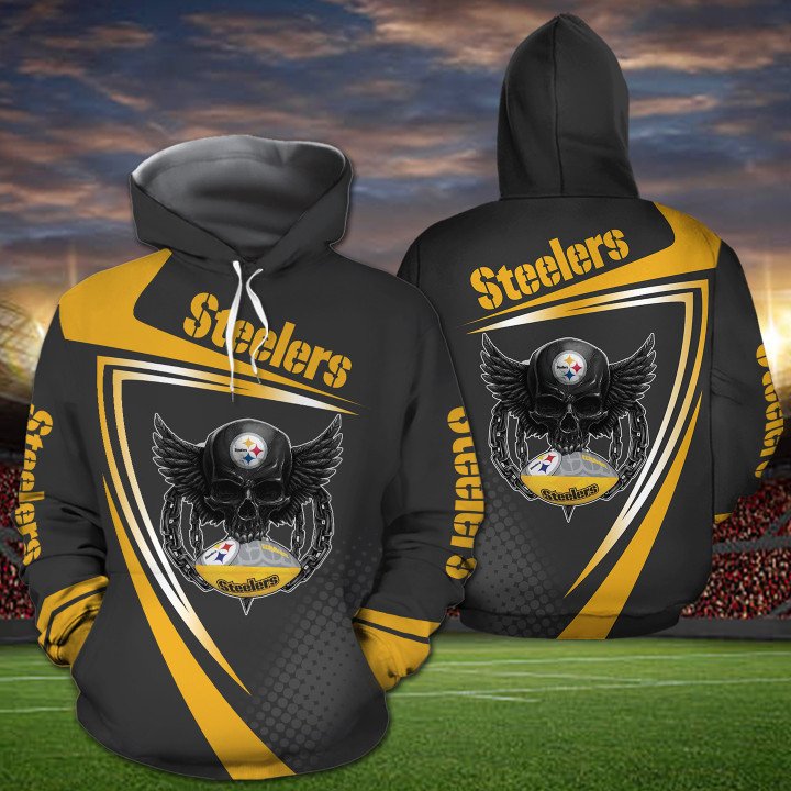 Steelers Pullover All Over Print Hoodie 3D Mickey Mouse Gold Gray