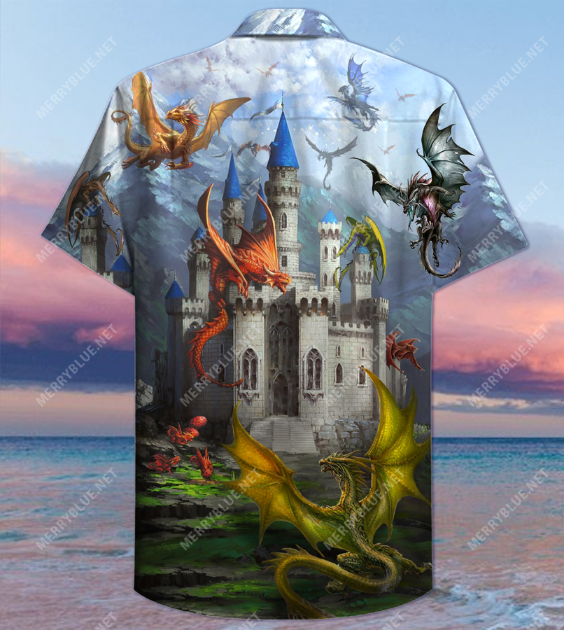 Fantasy Dragons On The Castle Unisex Hawaiian Shirt 3D All Over Print Men Women Unisex Model 502