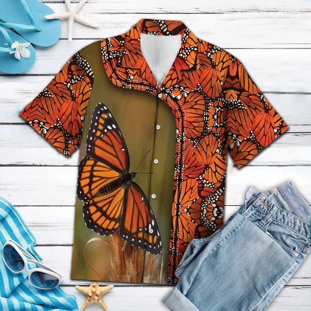 Abstract Monarch Butterfly Orange Awesome Design Hawaiian Shirt For Men Women