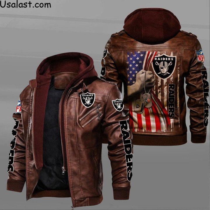 (Big Sale) Las Vegas Raiders Military Dog Tag Leather Jacket