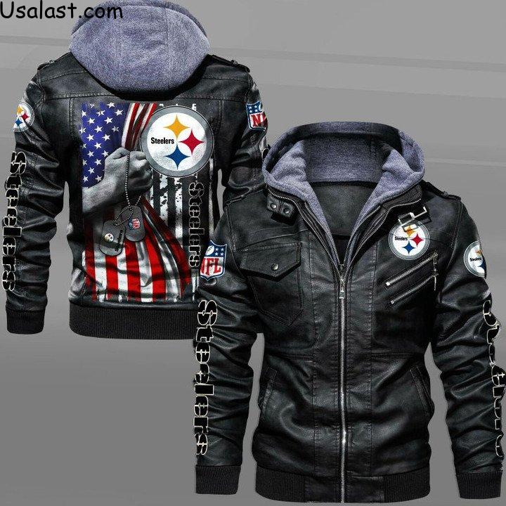 Limited Edition Pittsburgh Steelers Military Dog Tag Leather Jacket