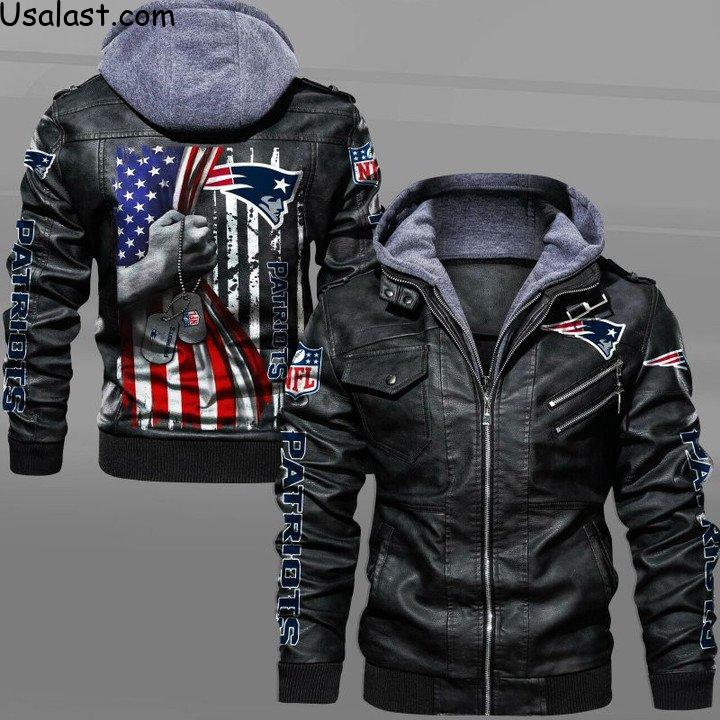 Official New England Patriots Military Dog Tag Leather Jacket