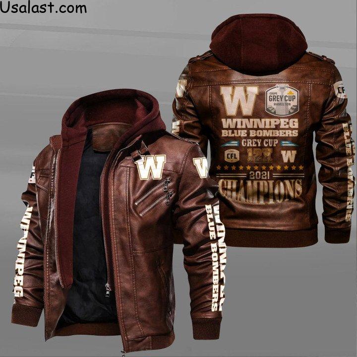 Available Winnipeg Blue Bombers Grey Cup 2021 Champions Leather Jacket Style 1