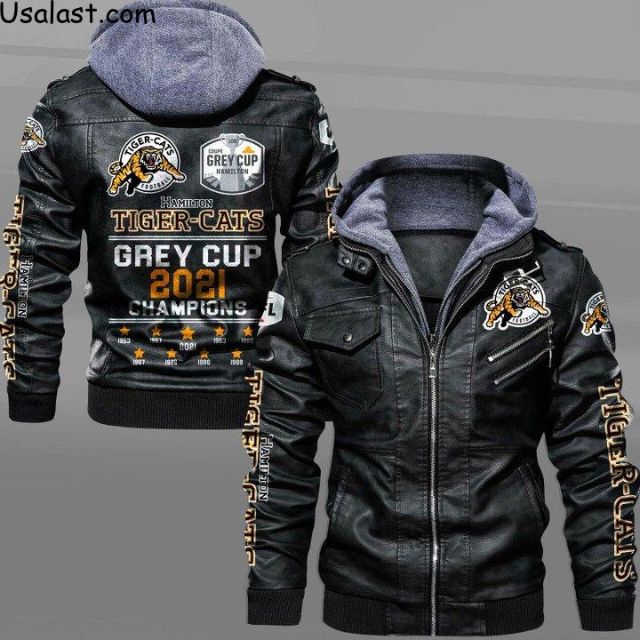 Discount Hamilton Tiger-Cats Grey Cup 2021 Champions Leather Jacket