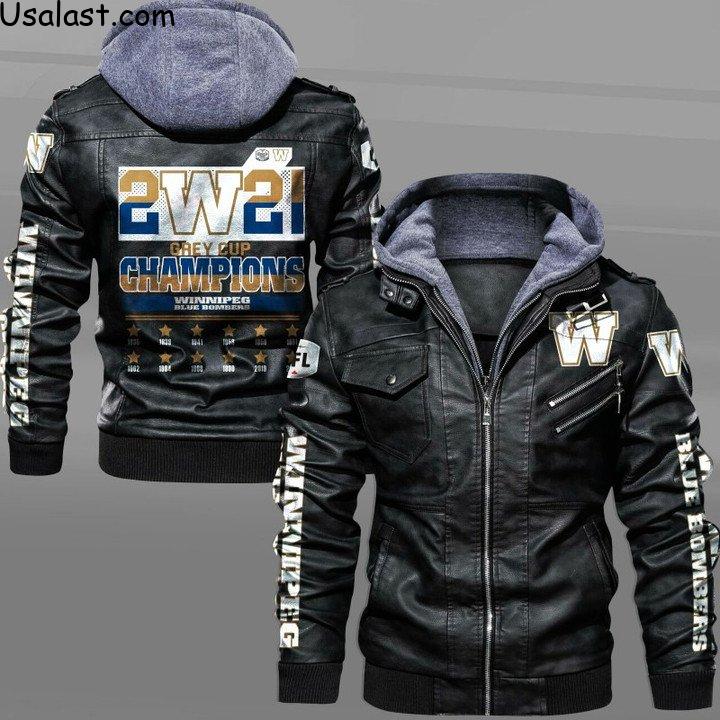 Luxurious Winnipeg Blue Bombers Grey Cup 2021 Champions Leather Jacket Style 2