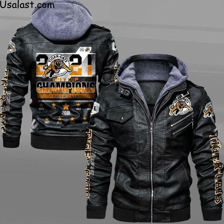 Discount Hamilton Tiger-Cats Grey Cup 2021 Champions Leather Jacket