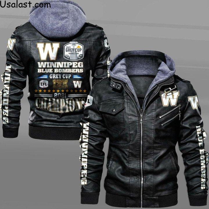 Luxurious Winnipeg Blue Bombers Grey Cup 2021 Champions Leather Jacket Style 2