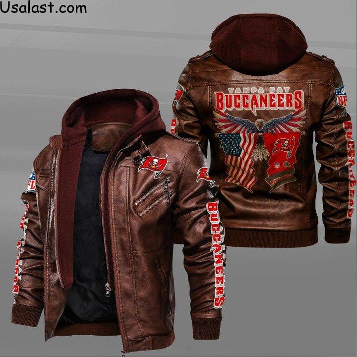 Cheap Tampa Bay Buccaneers Bald Eagle American Flag Leather Jacket