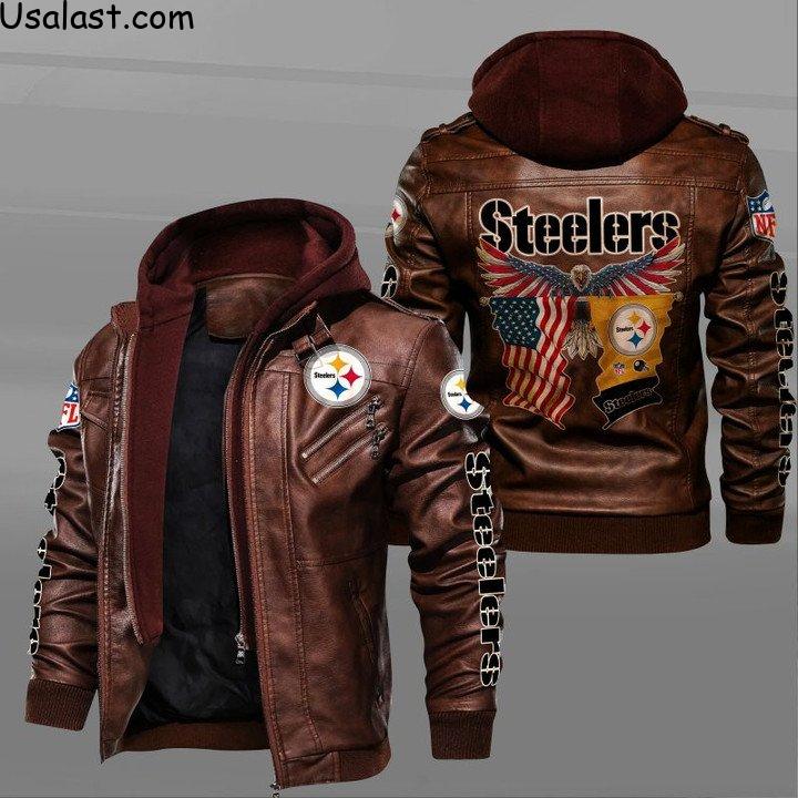 Coolest Pittsburgh Steelers Bald Eagle American Flag Leather Jacket