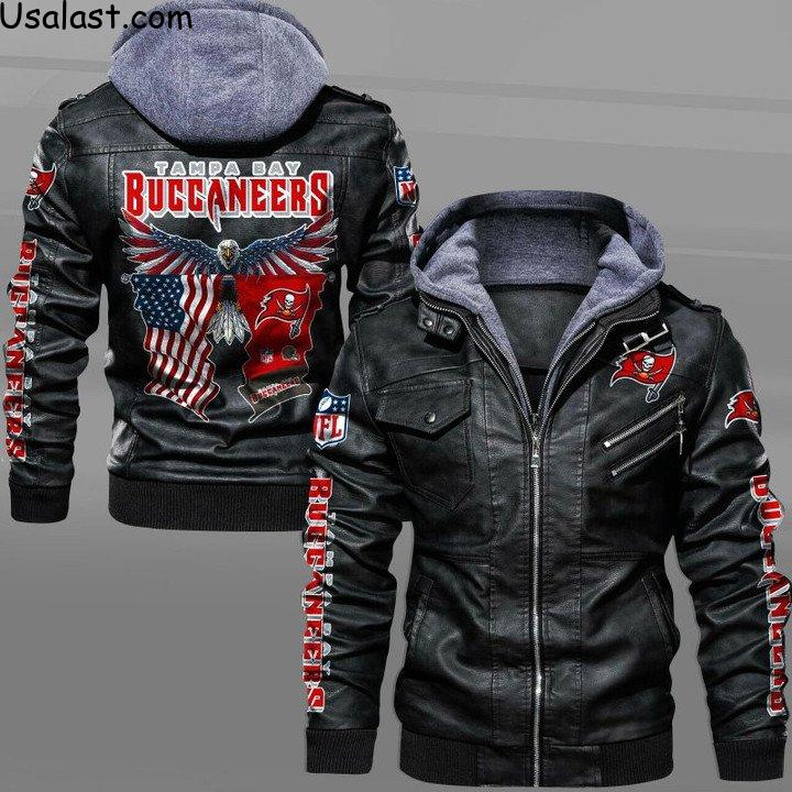 Cheap Tampa Bay Buccaneers Bald Eagle American Flag Leather Jacket