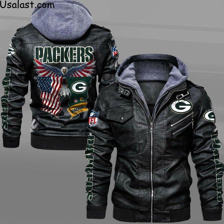 New Trend Green Bay Packers Bald Eagle American Flag Leather Jacket