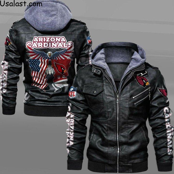 Premium Arizona Cardinals Bald Eagle American Flag Leather Jacket