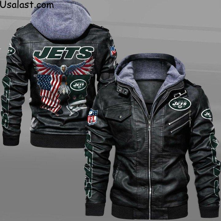 Available New York Jets Bald Eagle American Flag Leather Jacket