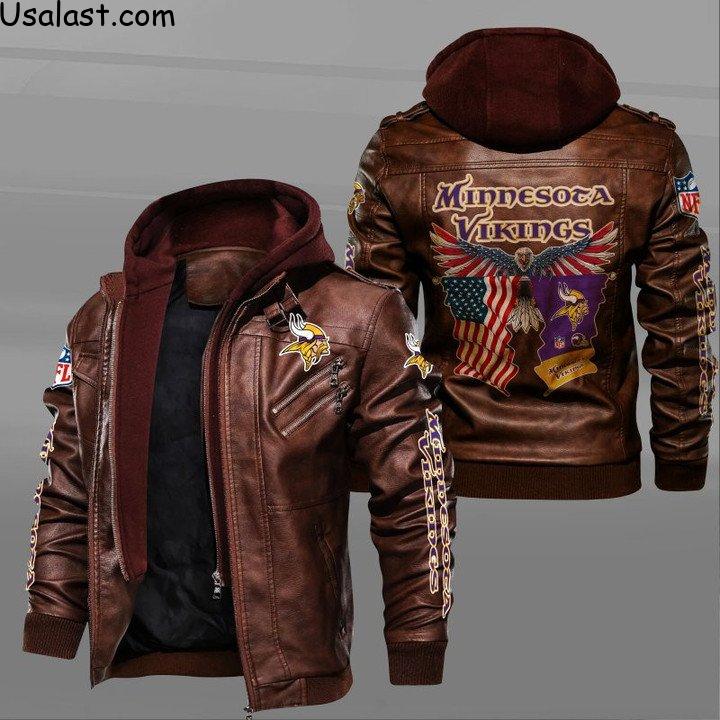 Discount Minnesota Vikings Bald Eagle American Flag Leather Jacket