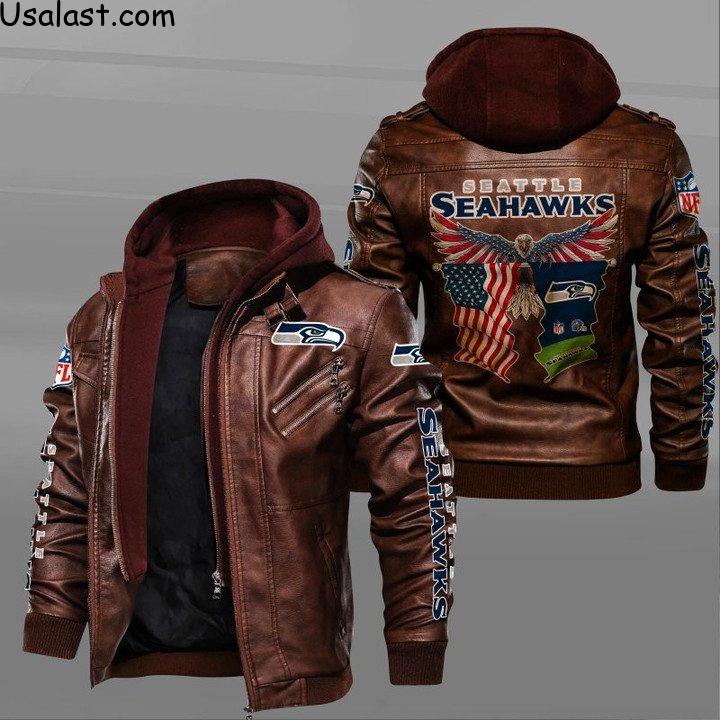 Great Seattle Seahawks Bald Eagle American Flag Leather Jacket