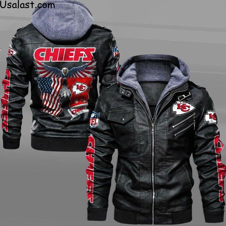 Unique Kansas City Chiefs Bald Eagle American Flag Leather Jacket