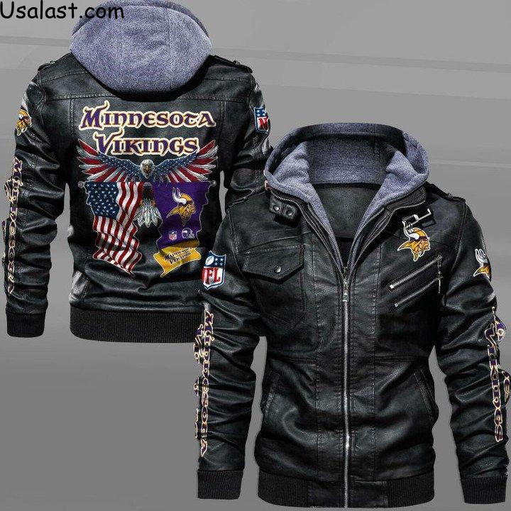 For Fans New England Patriots Bald Eagle American Flag Leather Jacket