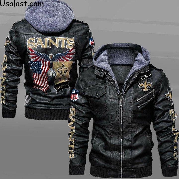 For Fans New England Patriots Bald Eagle American Flag Leather Jacket