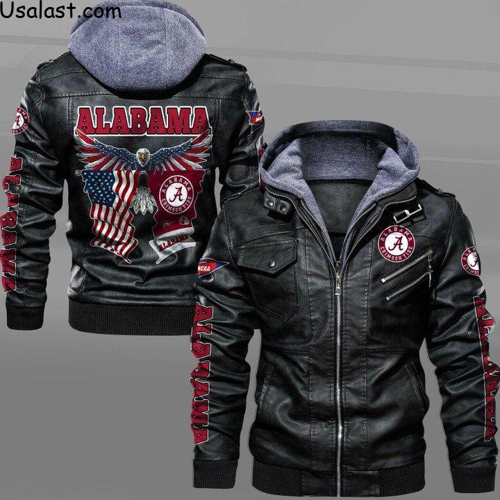 Best-Buy Alabama Crimson Tide Bald Eagle American Flag Leather Jacket