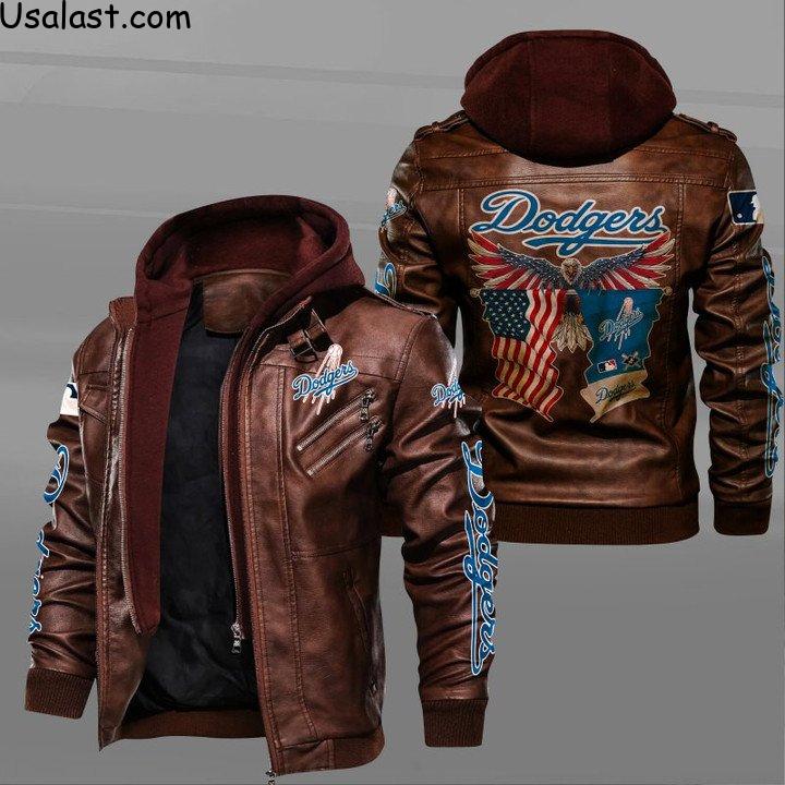 2022 Hot Sale Los Angeles Dodgers Eagle American Flag Leather Jacket