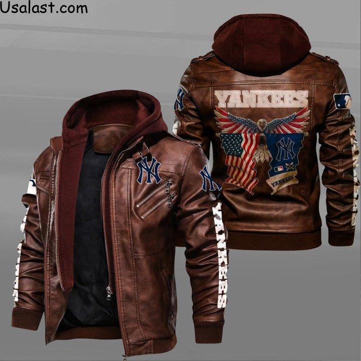 Excellent New York Yankees Eagle American Flag Leather Jacket