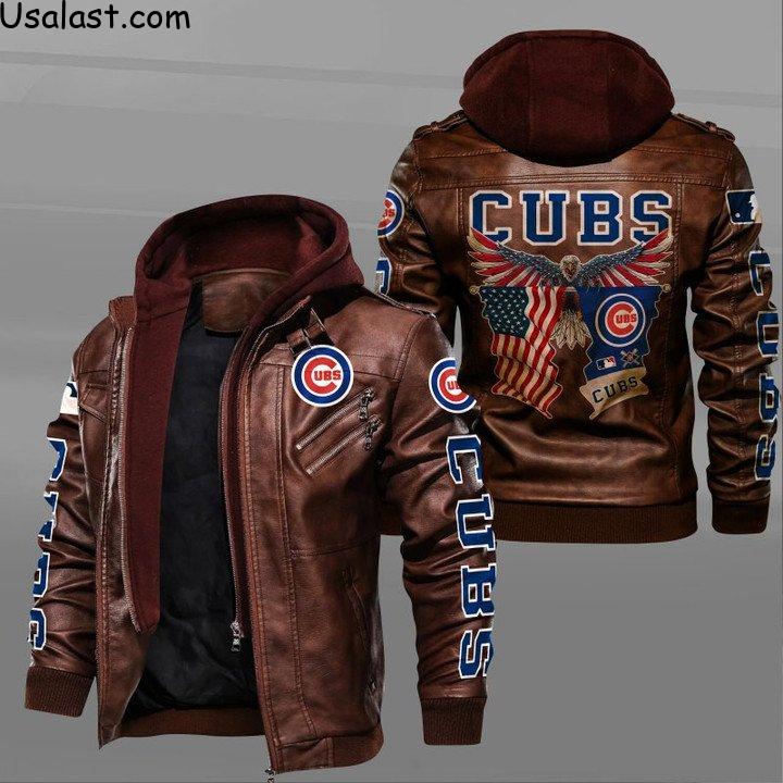 Luxury Chicago Cubs Bald Eagle American Flag Leather Jacket