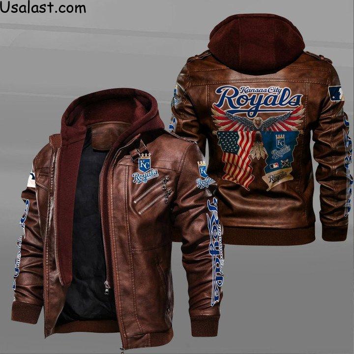 ExcellentKansas City Royals Eagle American Flag Leather Jacket