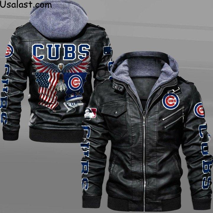 Luxury Chicago Cubs Bald Eagle American Flag Leather Jacket