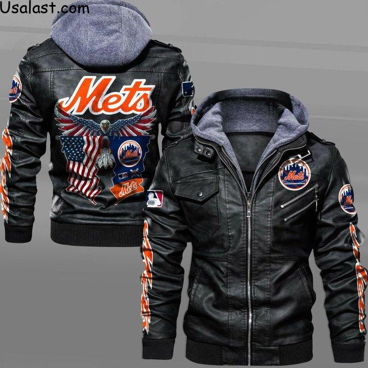 New Trend New York Mets Eagle American Flag Leather Jacket