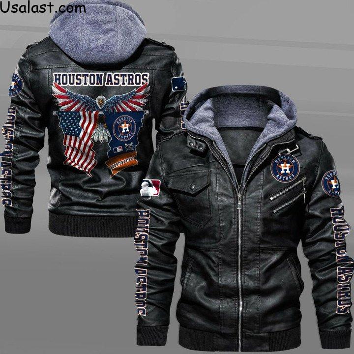 Rare Houston Astros Eagle American Flag Leather Jacket