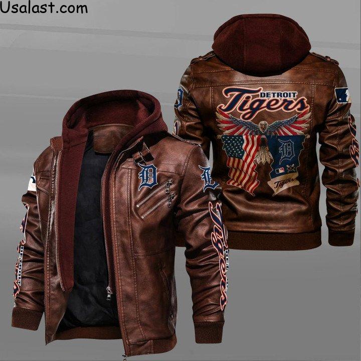 Traditional Detroit Tigers Eagle American Flag Leather Jacket