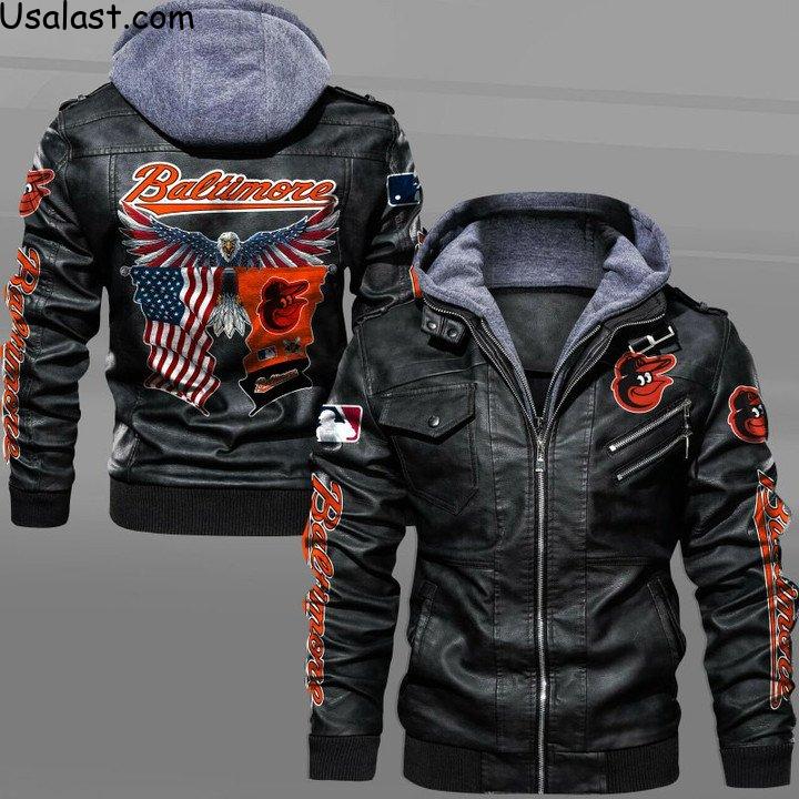 Wholesale Baltimore Orioles Bald Eagle American Flag Leather Jacket