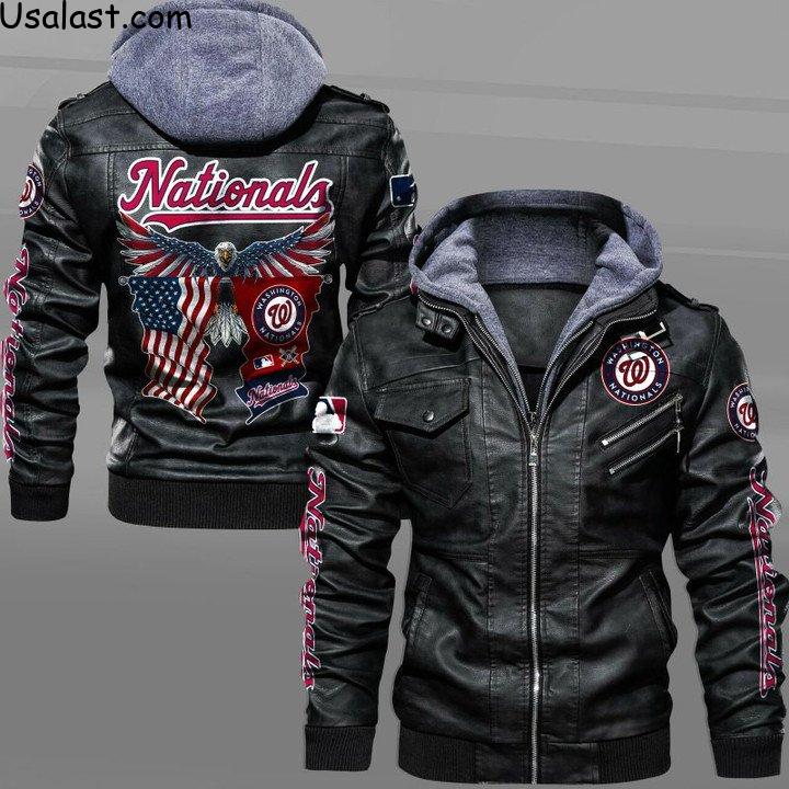 Best Sale Washington Nationals Eagle American Flag Leather Jacket