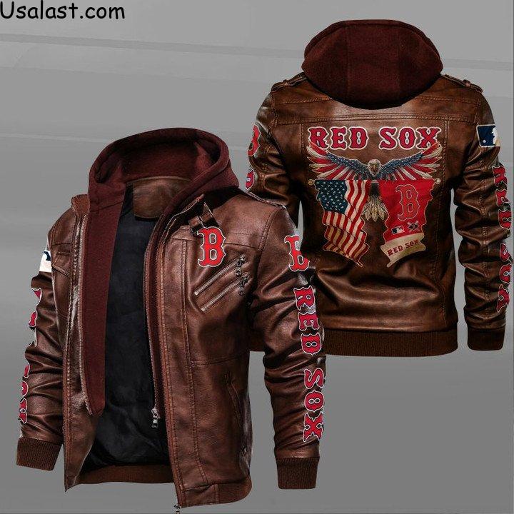 Welcome Boston Red Sox Bald Eagle American Flag Leather Jacket