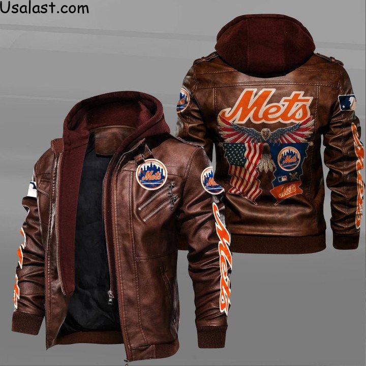 New Trend New York Mets Eagle American Flag Leather Jacket