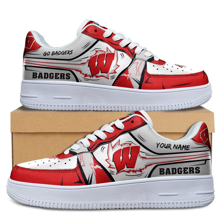 Wisconsin Badgers Custom Name Air Force 1 Shoes Sneaker
