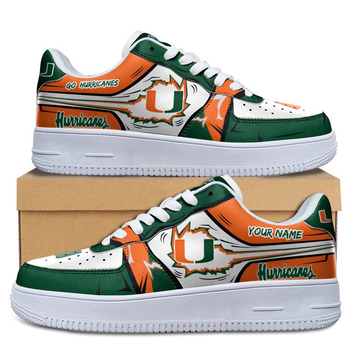 Miami Hurricanes Custom Name Air Force 1 Shoes Sneaker