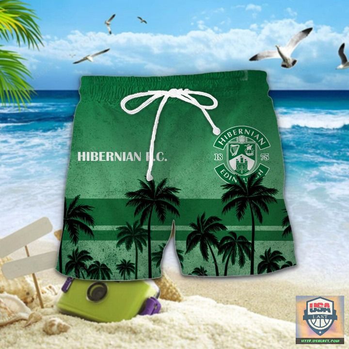 Top Hot Hibernian F.C Palm Tree Hawaiian Shirt Beach Short