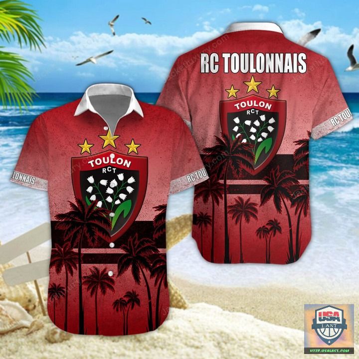 Luxurious RC Toulonnais Rugby Palm Tree Hawaiian Shirt Beach Short