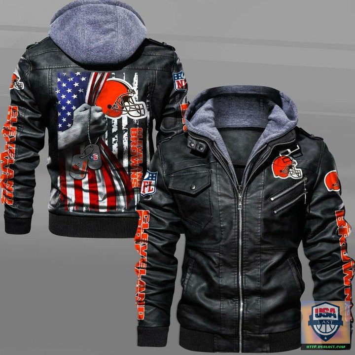 Unique Cleveland Browns Military Dog Tag Leather Jacket