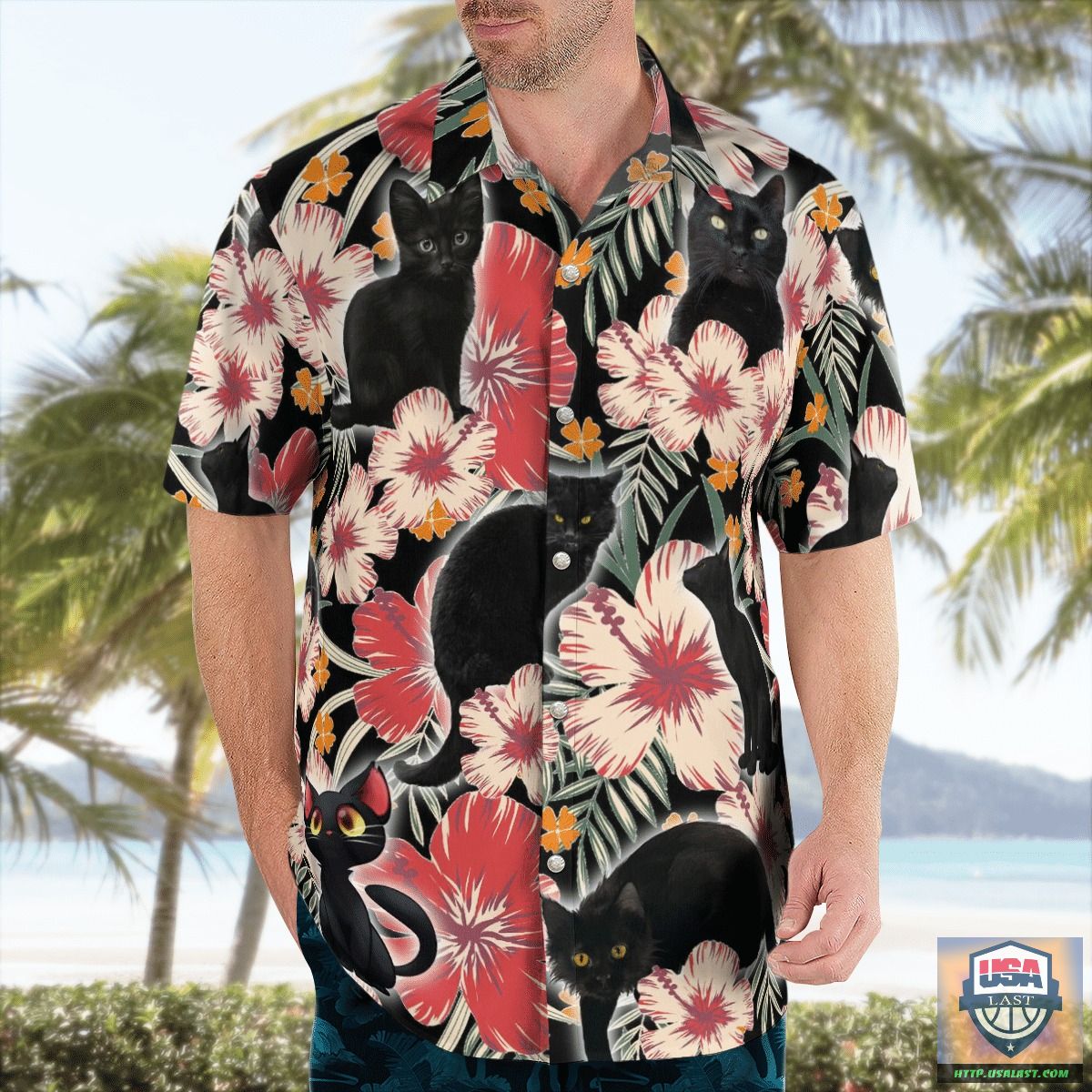 Limited Edition Black Cat Hawaiian Shirts, Beach Short