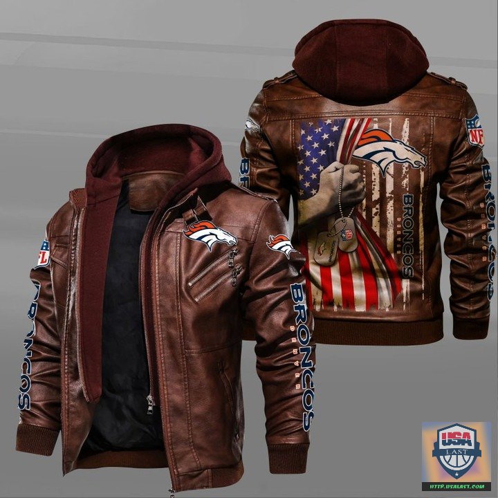 Up to 20% Off Denver Broncos Military Dog Tag Leather Jacket