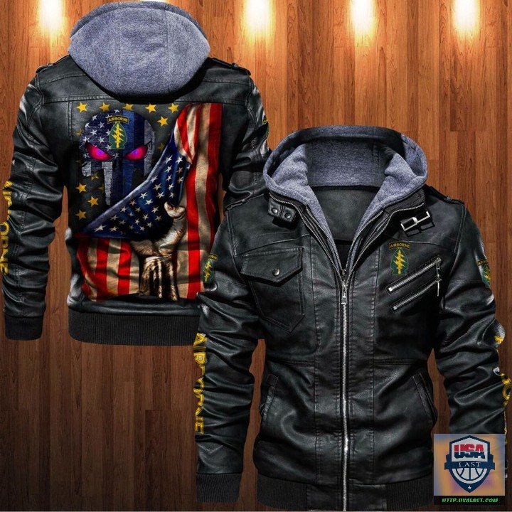 New Trend United States Army Special Forces Airborne Punisher Skull Leather Jacket