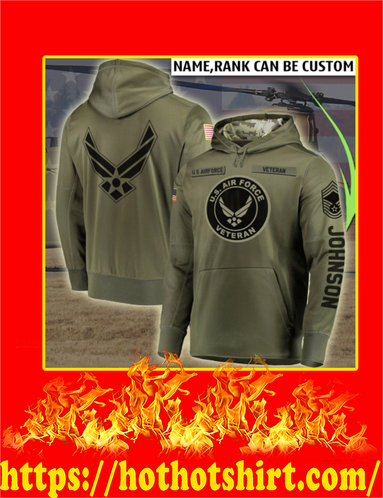 US Air Force Veteran Custom Name 3d hoodie