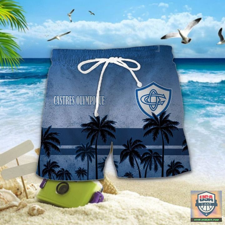 For Fans Castres Olympique Palm Tree Hawaiian Shirt Beach Short